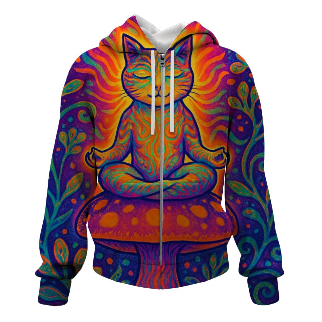 Psychedelic Garden Meditating Cat hoodie trends