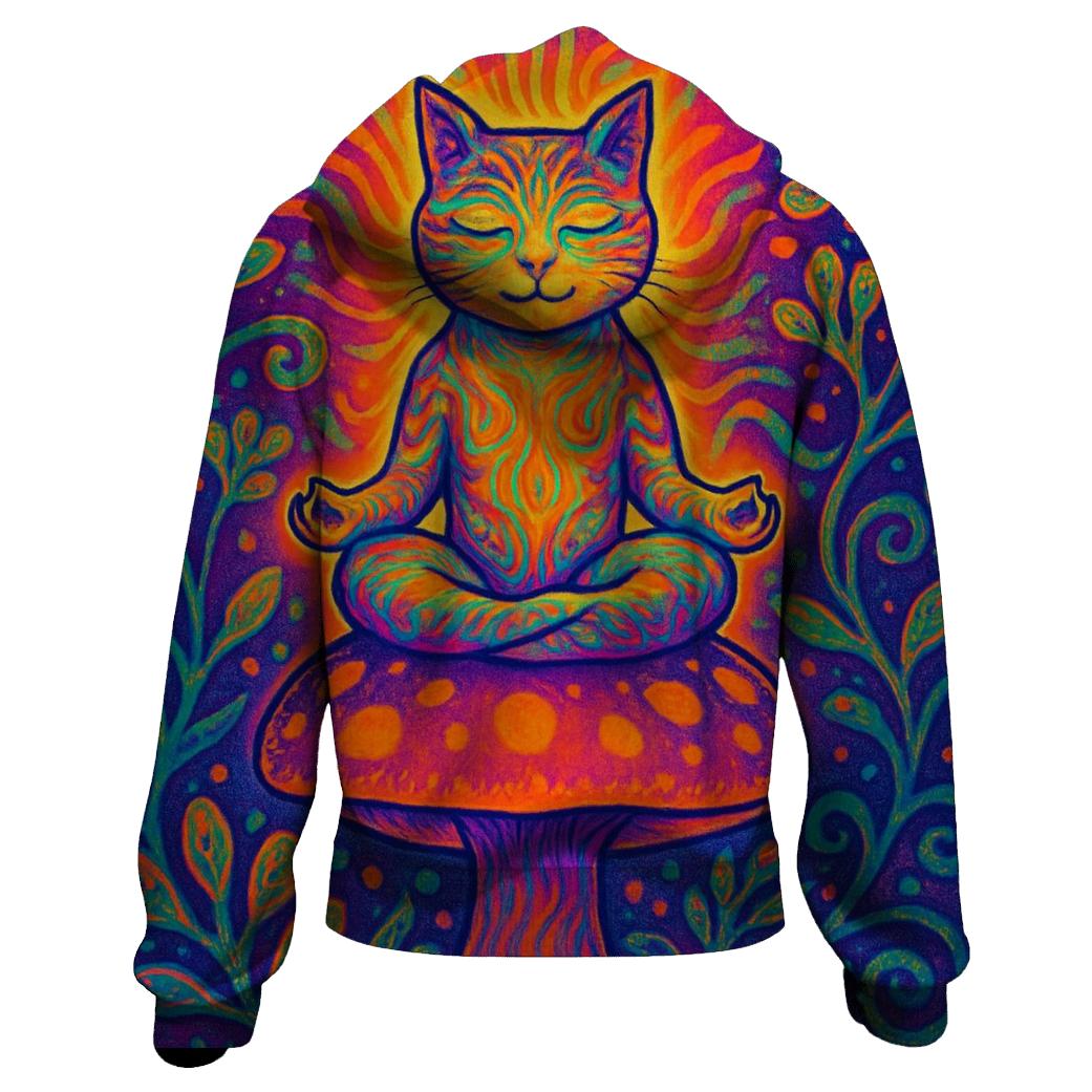 Psychedelic Garden Meditating Cat hoodie trends
