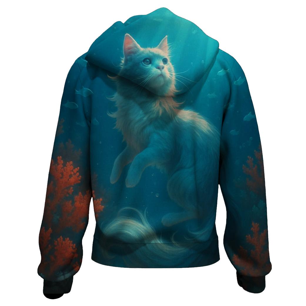 Underwater Coral Diva Cat embroidered hoodies