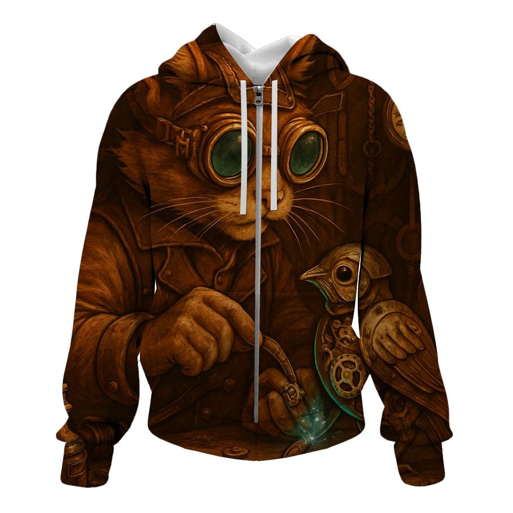 Clockwork Tinkerer Steampunk Cat zip-up hoodies