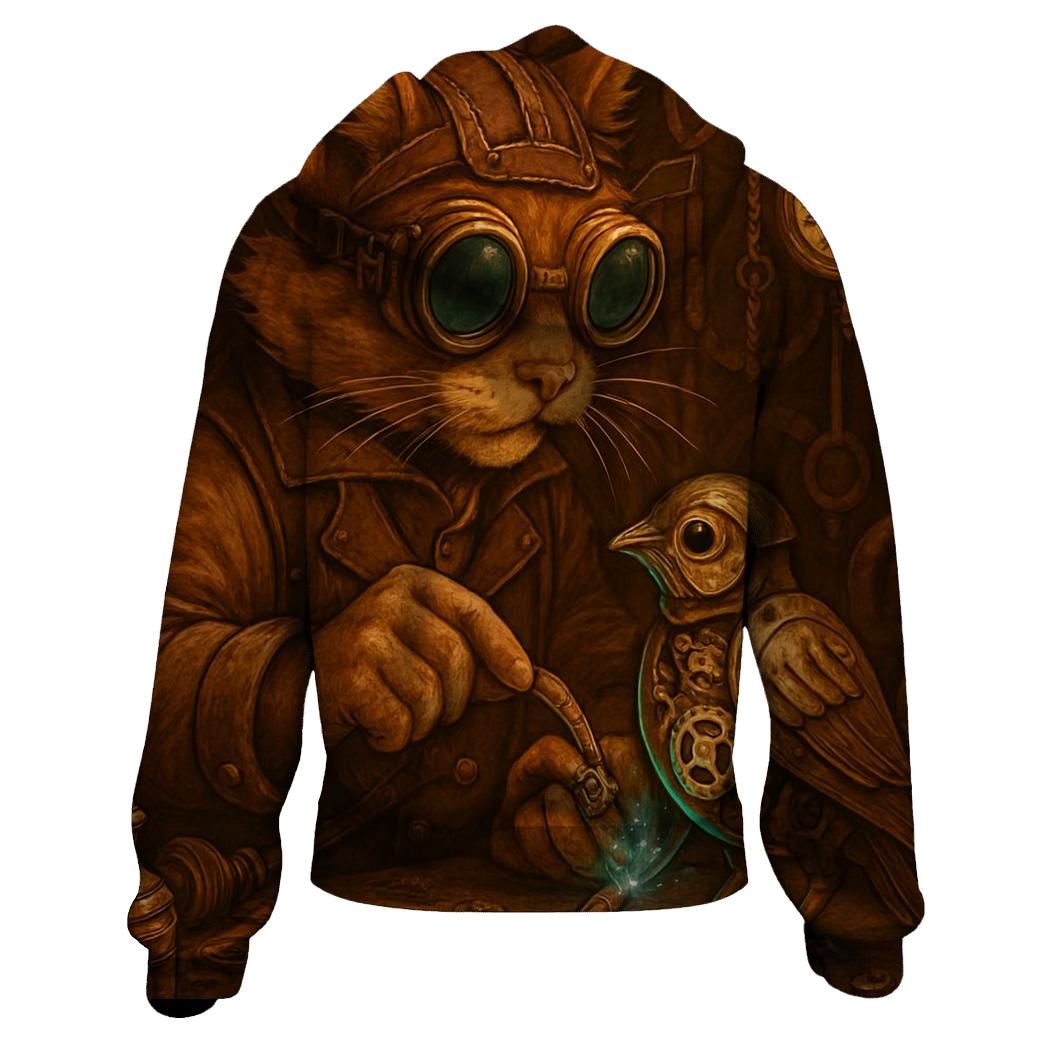 Clockwork Tinkerer Steampunk Cat zip-up hoodies