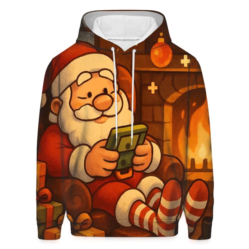 Retro Fireside Gamer Santa custom hoodies