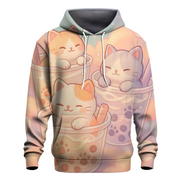 Pastel Dream Bubble Tea Cats printed hoodies