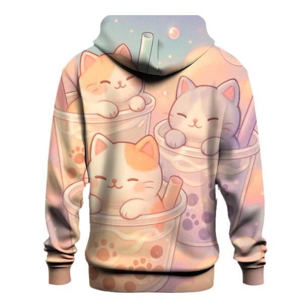 Pastel Dream Bubble Tea Cats printed hoodies