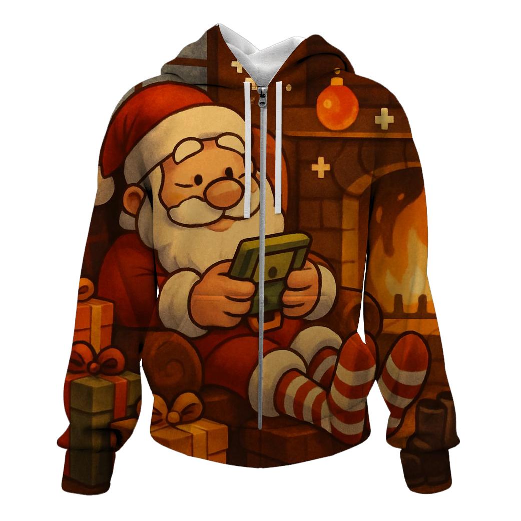 Retro Fireside Gamer Santa zip-up hoodies