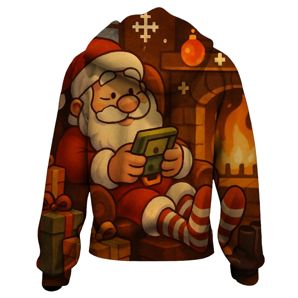 Retro Fireside Gamer Santa zip-up hoodies