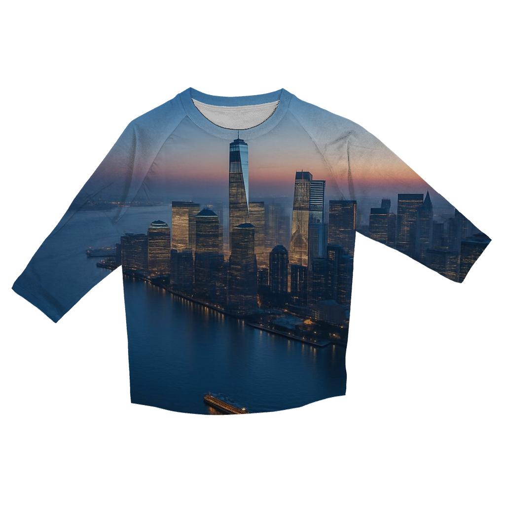 Harbor Dawn Over Lower Manhattan casual three quarter sleeve shirts