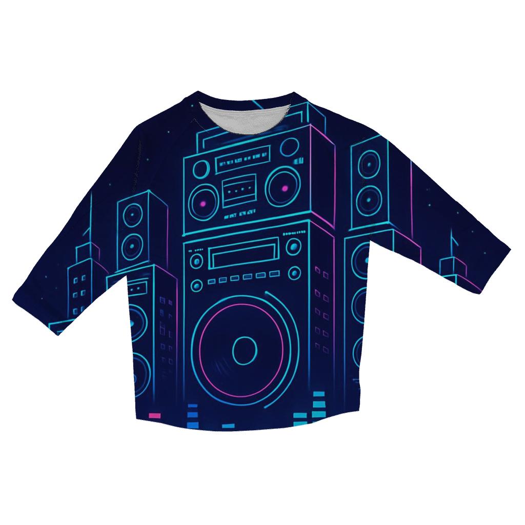Neon Boombox Skyline printed three quarter sleeve shirts