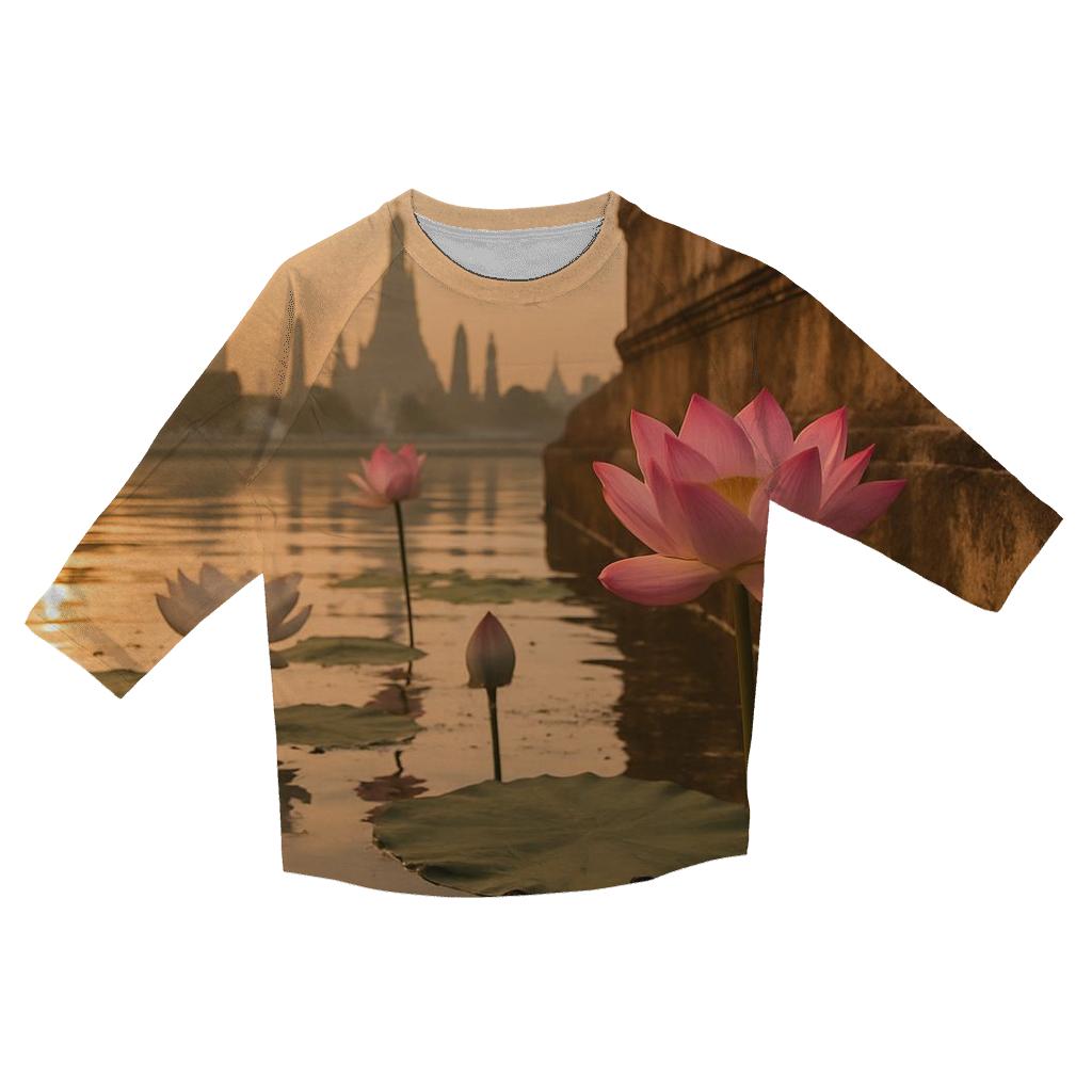 Lotus Reflections In Urban Temple Pond trendy 3/4 sleeve tops