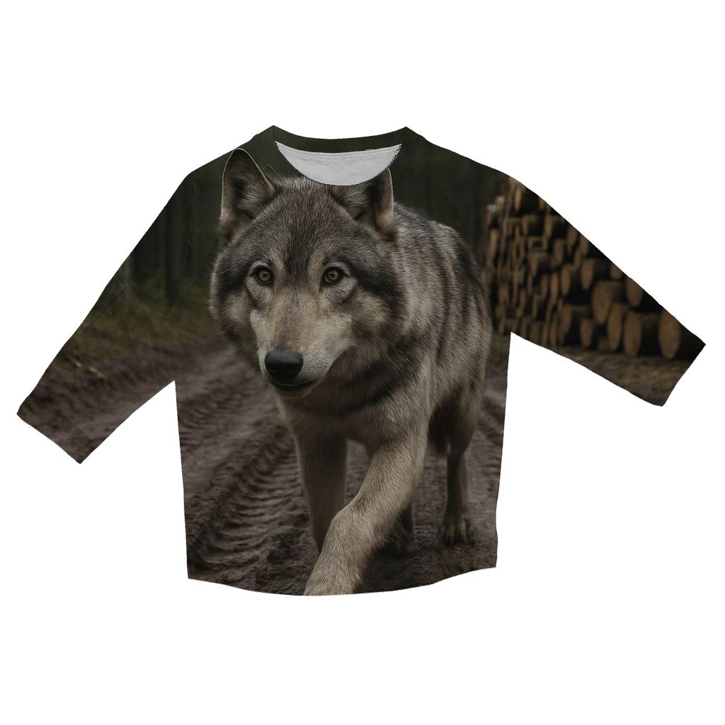 Timber Wolf Pausing At Logging Road Edge cotton quarter sleeve shirts