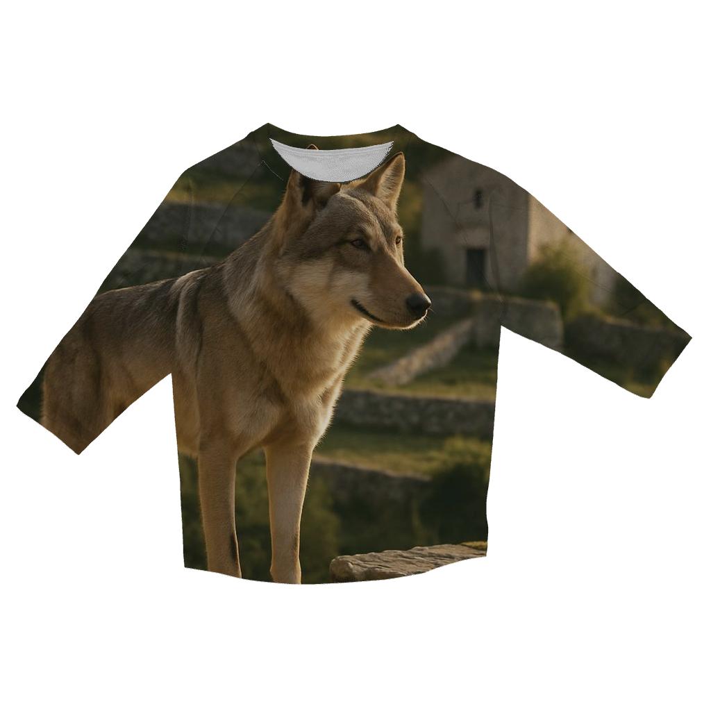 Italian Wolf At Ancient Stone Terrace designer 3/4 sleeve blouses
