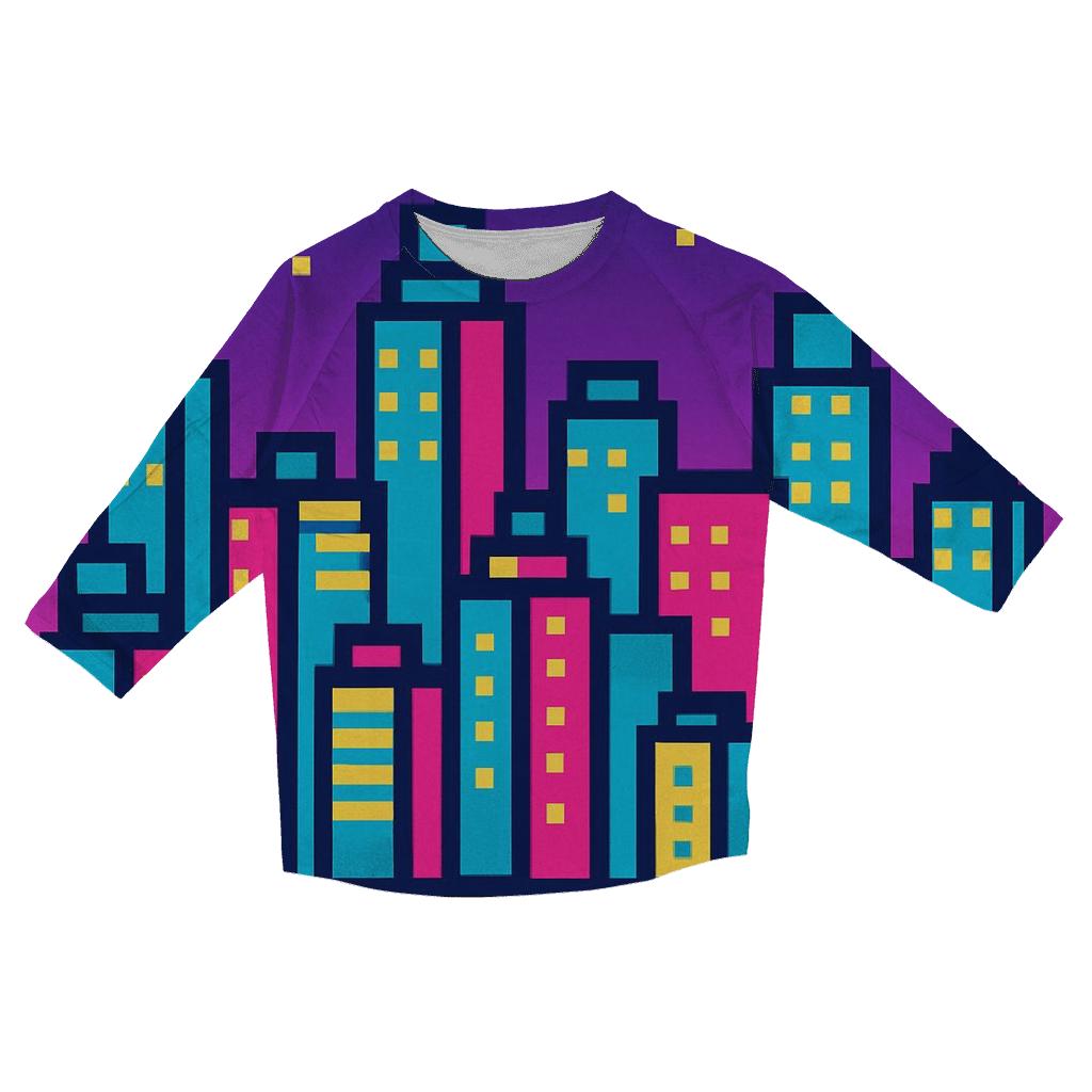Pixel Arcade Skyline casual three quarter sleeve shirts