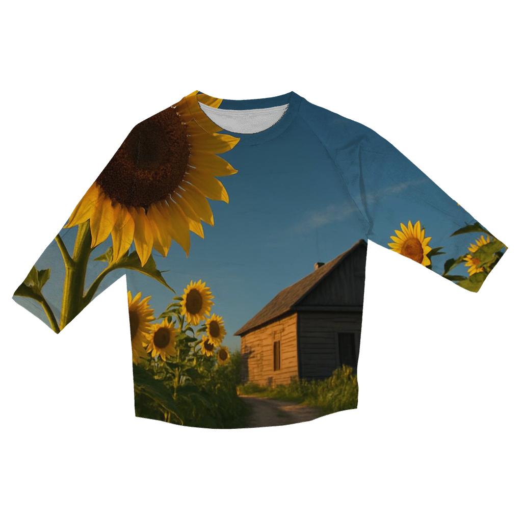 Sunflowers Guarding A Rustic Farmhouse fashion 3/4 sleeve shirts