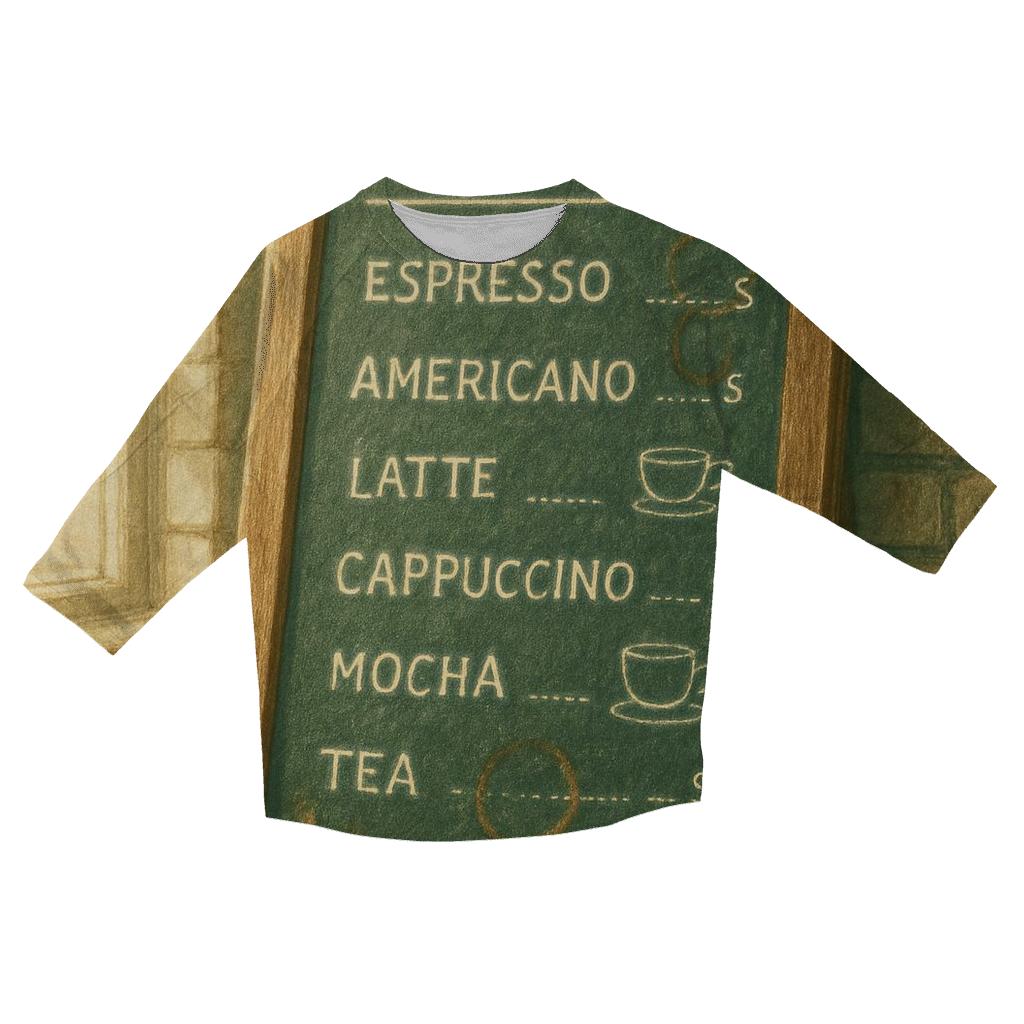 Weathered Coffee House Menu Board custom 3/4 sleeve shirts