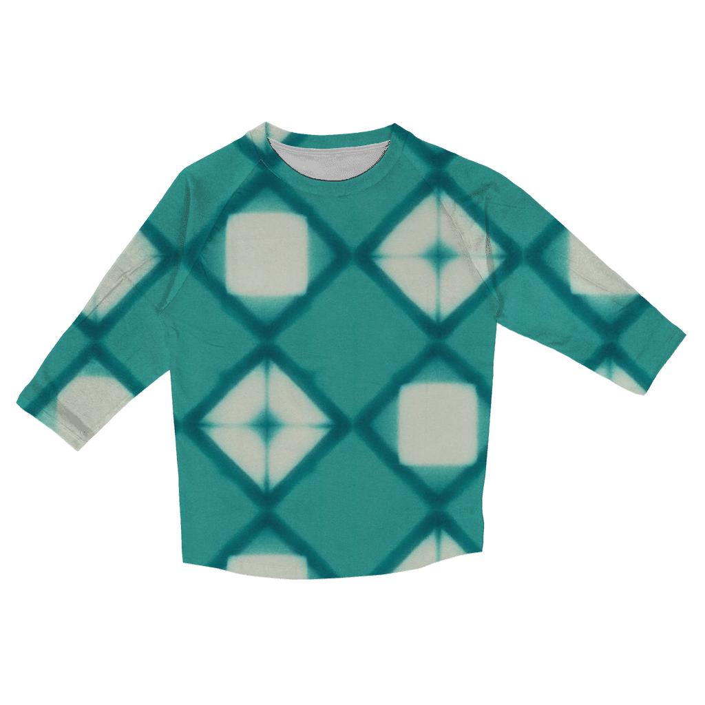 Teal Itajime Prism Grid custom 3/4 sleeve shirts