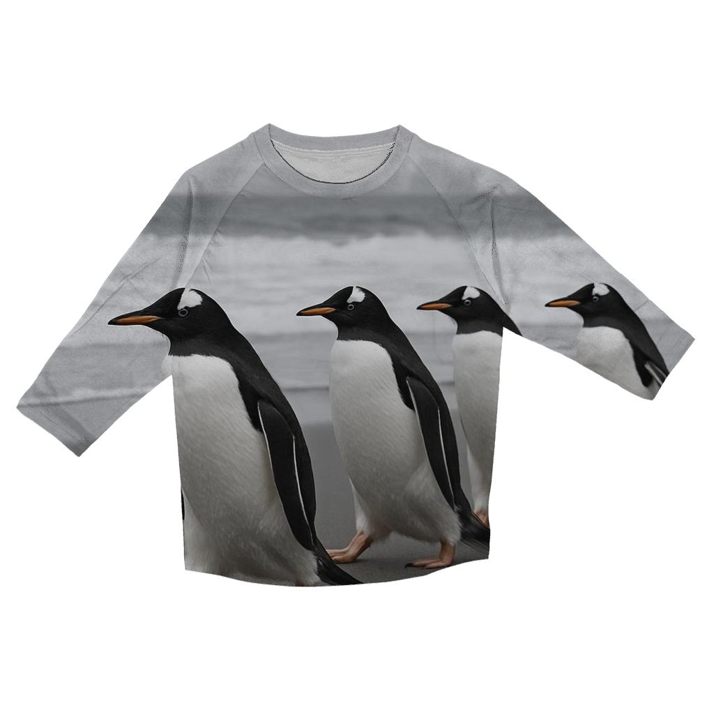 Gentoo Penguins In Coastal Drift casual three quarter sleeve shirts