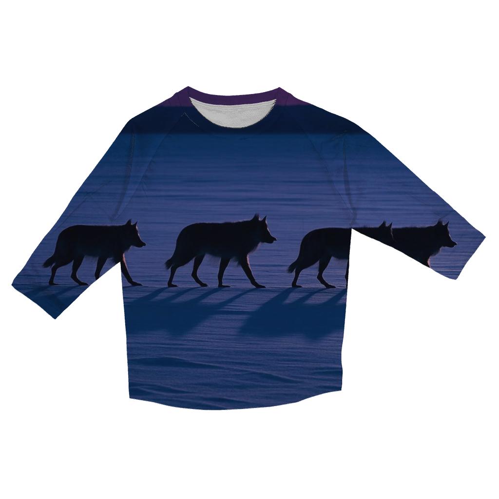 Wolf Pack Crossing Frozen Lake At Blue Hour personalized 3/4 sleeve tees