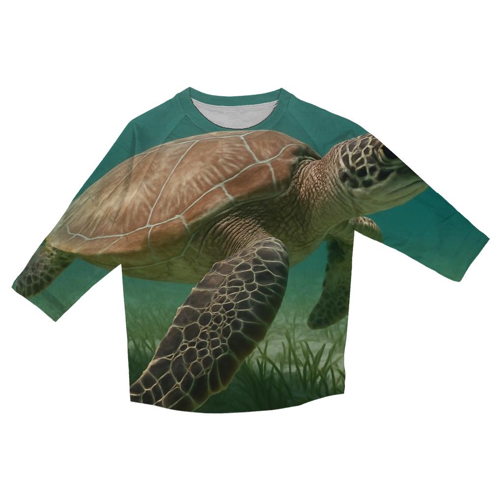 Green Sea Turtle Over Seagrass Meadow casual three quarter sleeve shirts