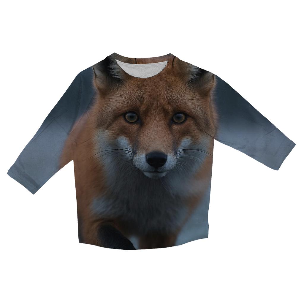 Red Fox Paused In Frosted Meadow designer 3/4 sleeve blouses