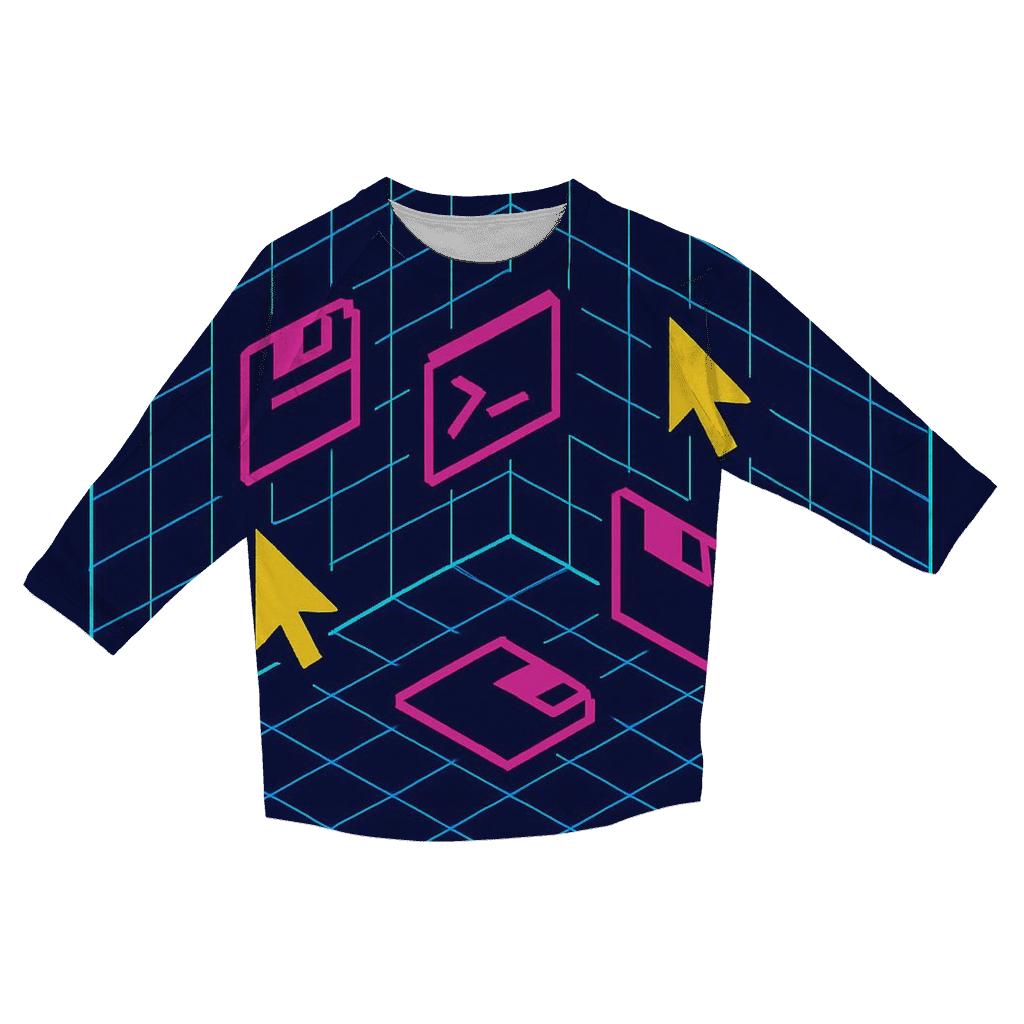 Retro Computer Grid Room trendy 3/4 sleeve tops