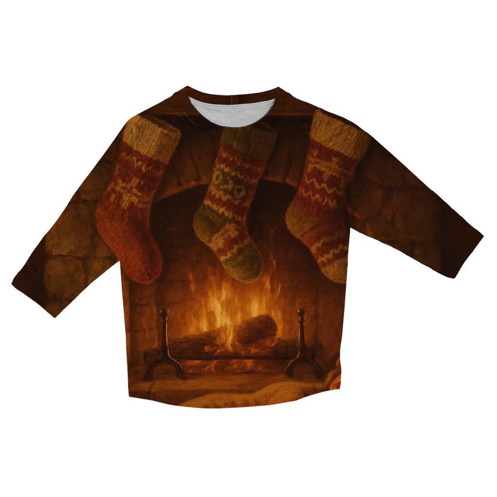 Fireplace Stockings And Sugarplum Dreams casual three quarter sleeve shirts