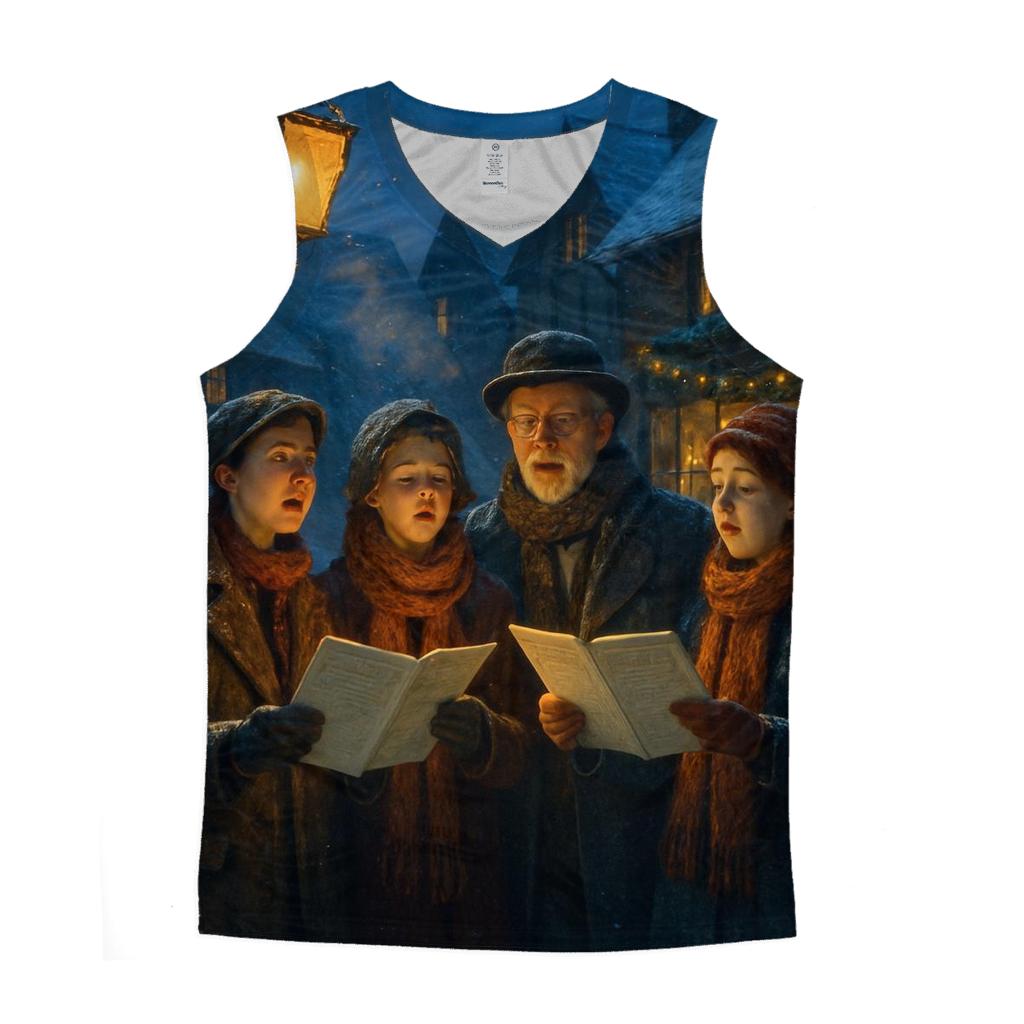 Snowy Village Carolers At Dusk designer workout tanks