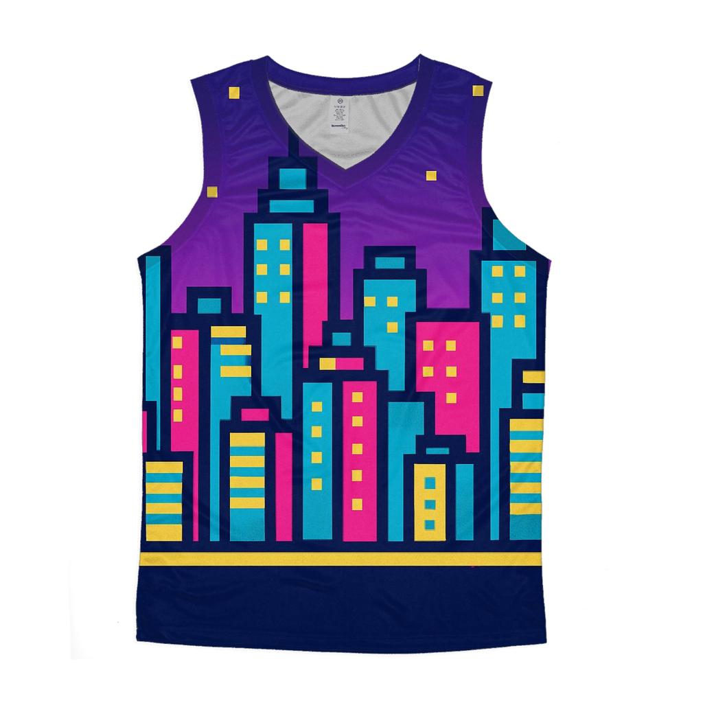 Pixel Arcade Skyline cotton sleeveless tops