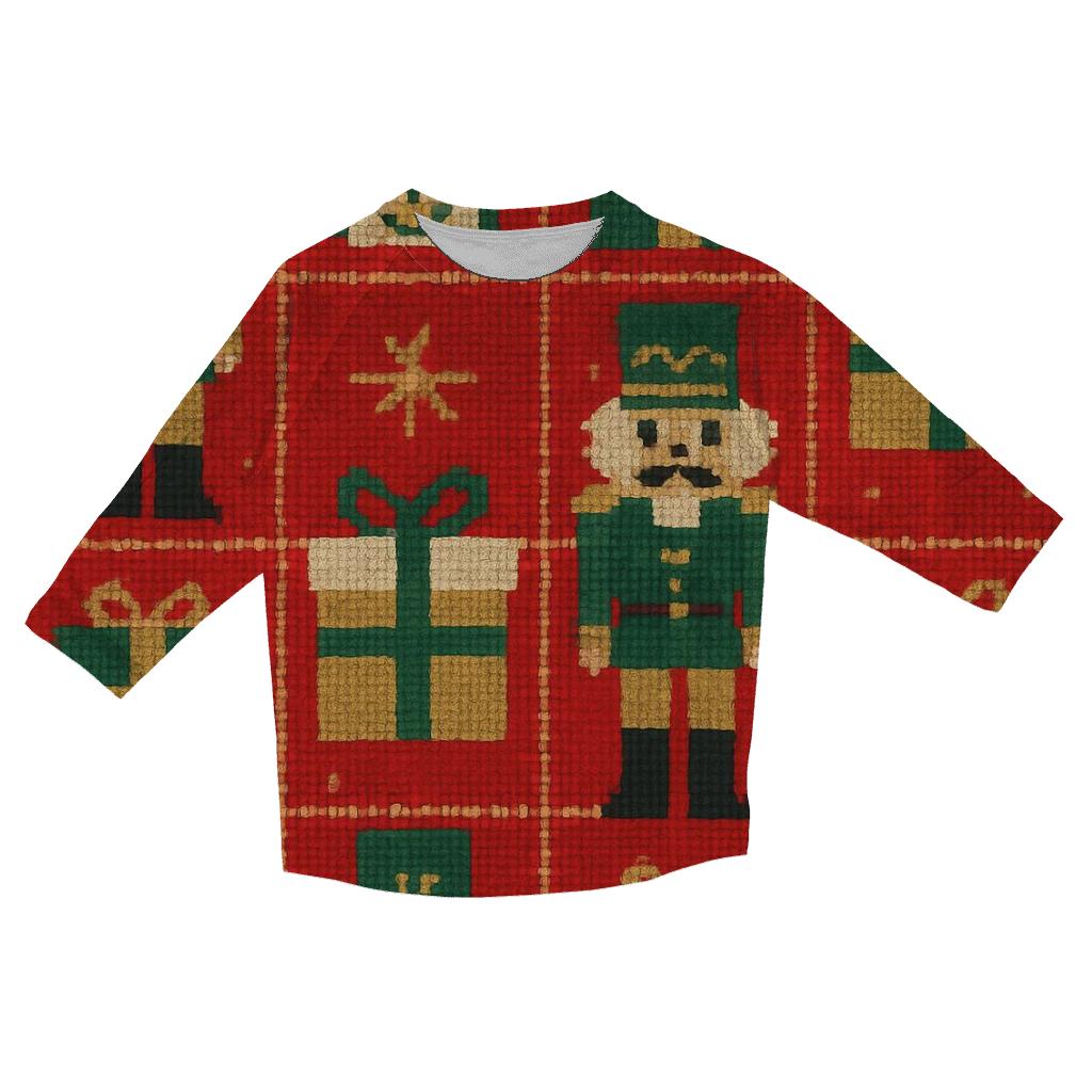North Pole Toy Workshop Grid Design casual three quarter sleeve shirts
