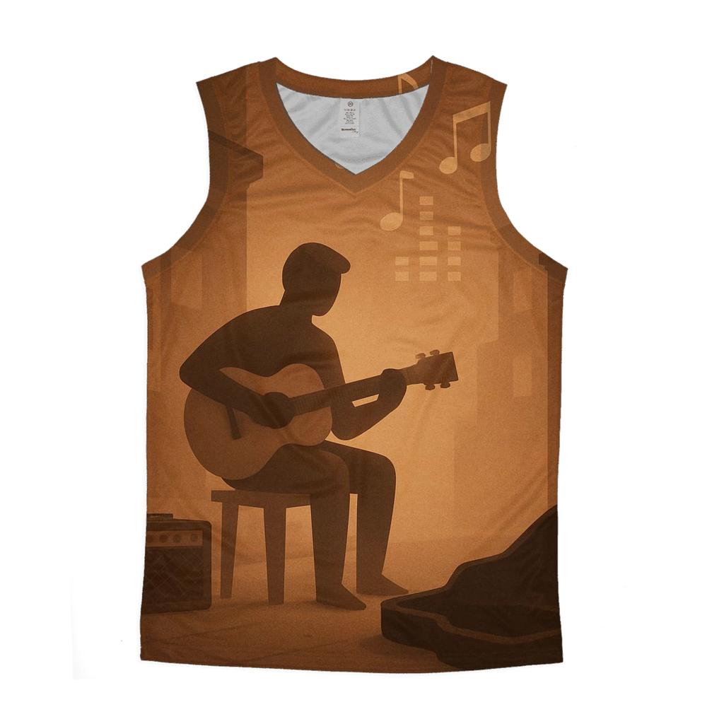 Sepia Street Busker Scene trendy fitted tank tops