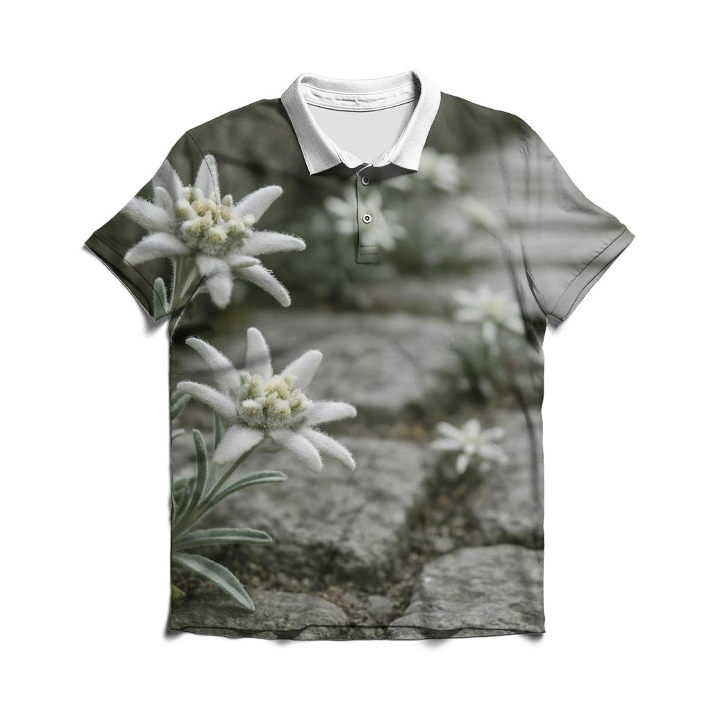 Alpine Edelweiss On Ancient Stone Path personalized polo shirts