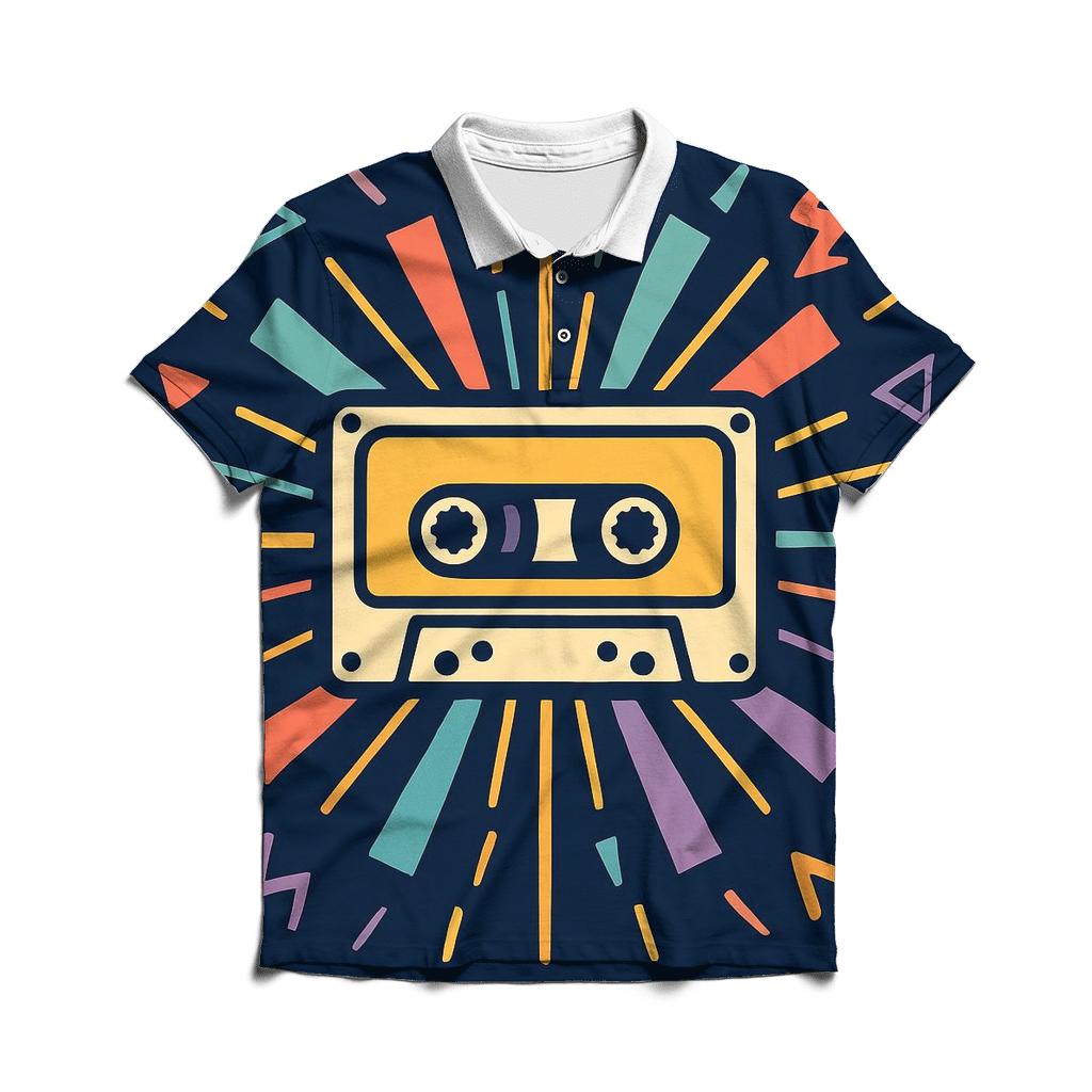 Retro Cassette Sunburst casual sports polo shirts