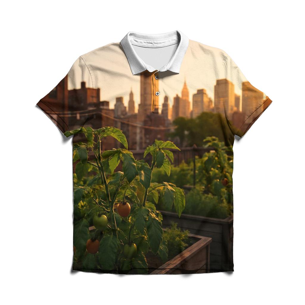 Rooftop Garden View Toward Midtown embroidered polo tops