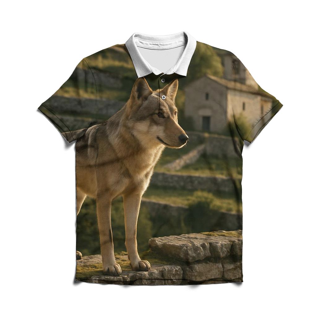 Italian Wolf At Ancient Stone Terrace classic pique polos