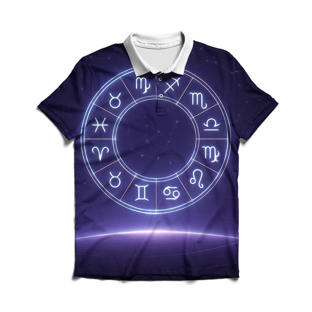 Galactic Zodiac Wheel Horizon embroidered polo tops