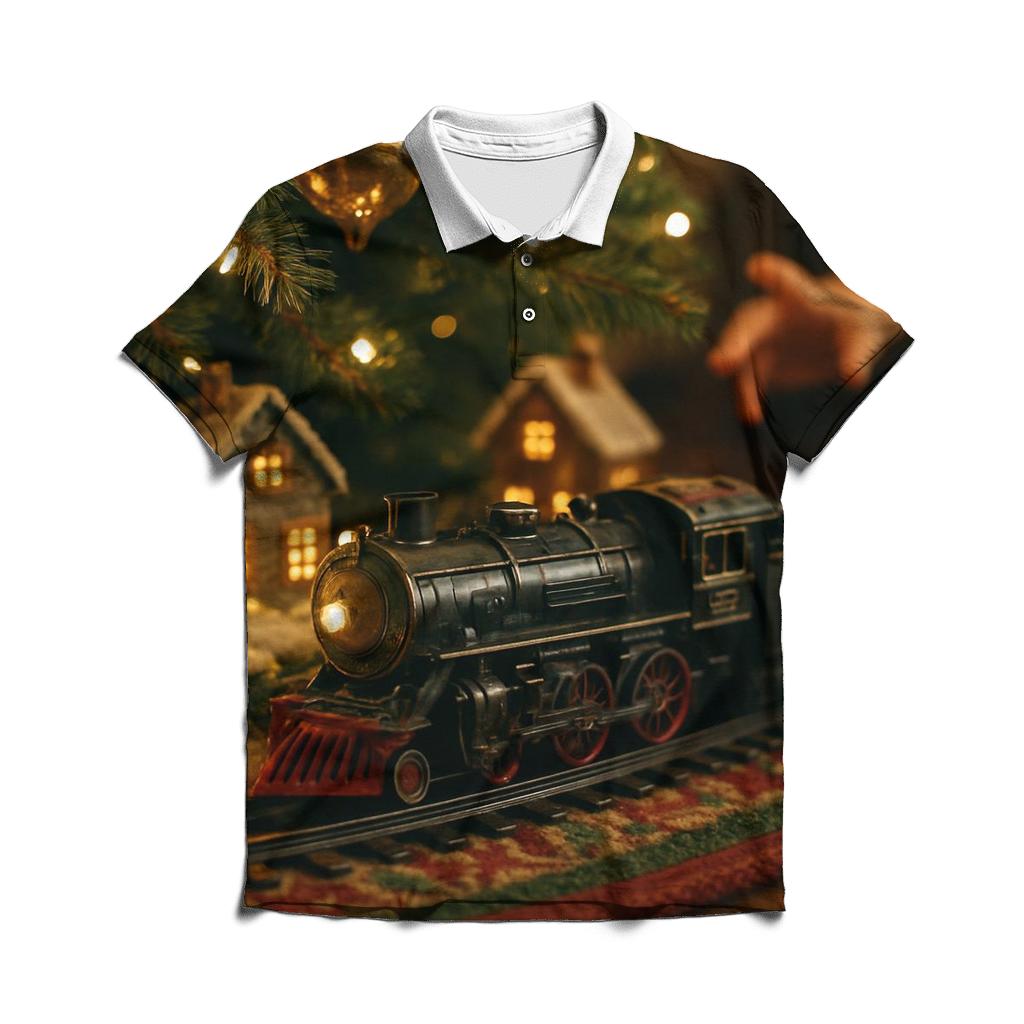 Toy Train Around The Christmas Tree stylish collar polo tees