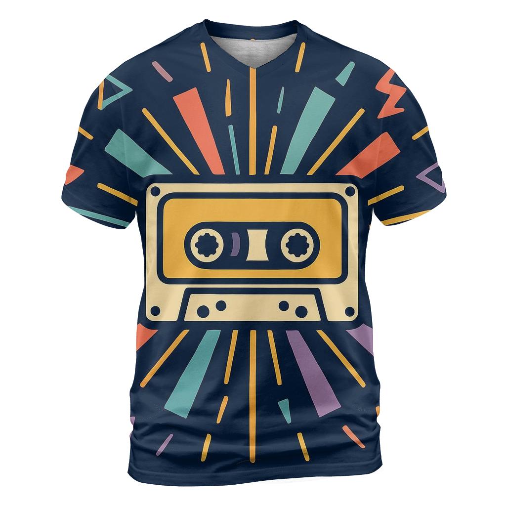Retro Cassette Sunburst vibrant all-over design tees