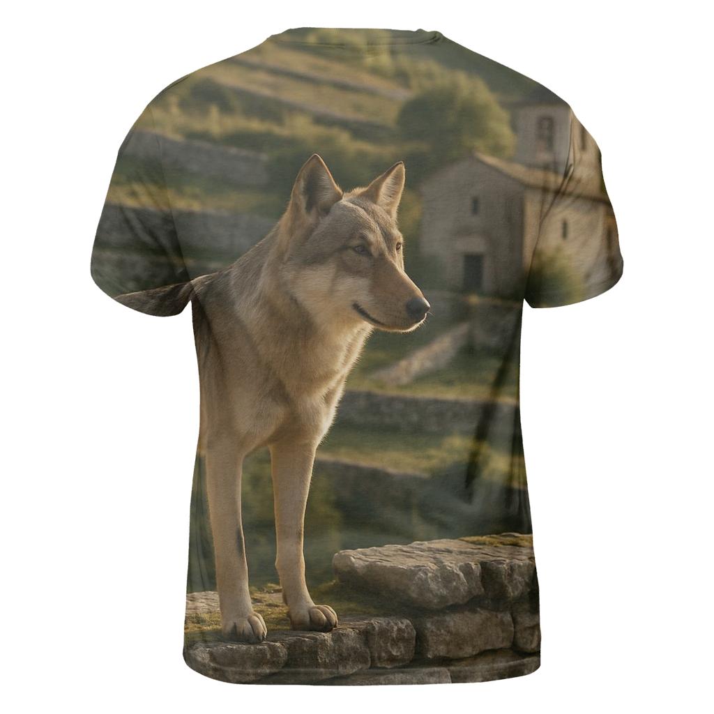 Italian Wolf At Ancient Stone Terrace trendy printed shirt styles