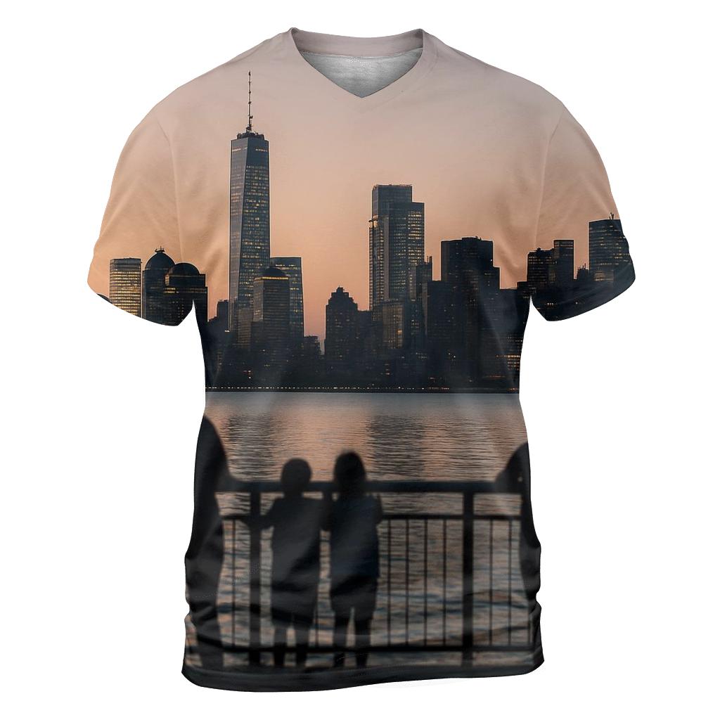 Financial District Skyline From Staten Island Esplanade trendy printed shirt styles