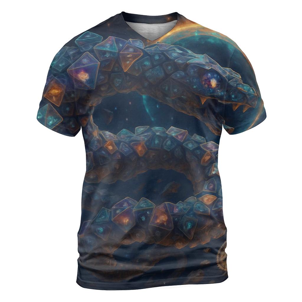 Nebula Dice Serpent artistic all-over print tops