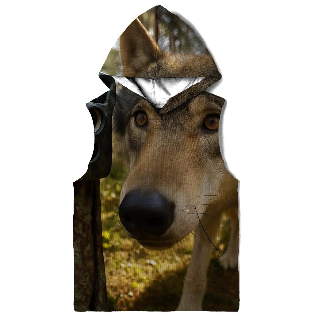 Wolf Inspecting Camera Trap In Pine Forest hoodie styles