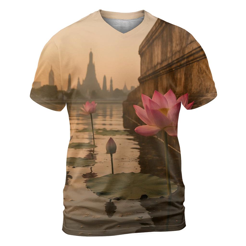 Lotus Reflections In Urban Temple Pond custom all-over print shirts
