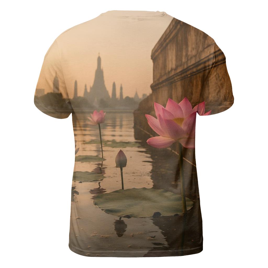 Lotus Reflections In Urban Temple Pond custom all-over print shirts