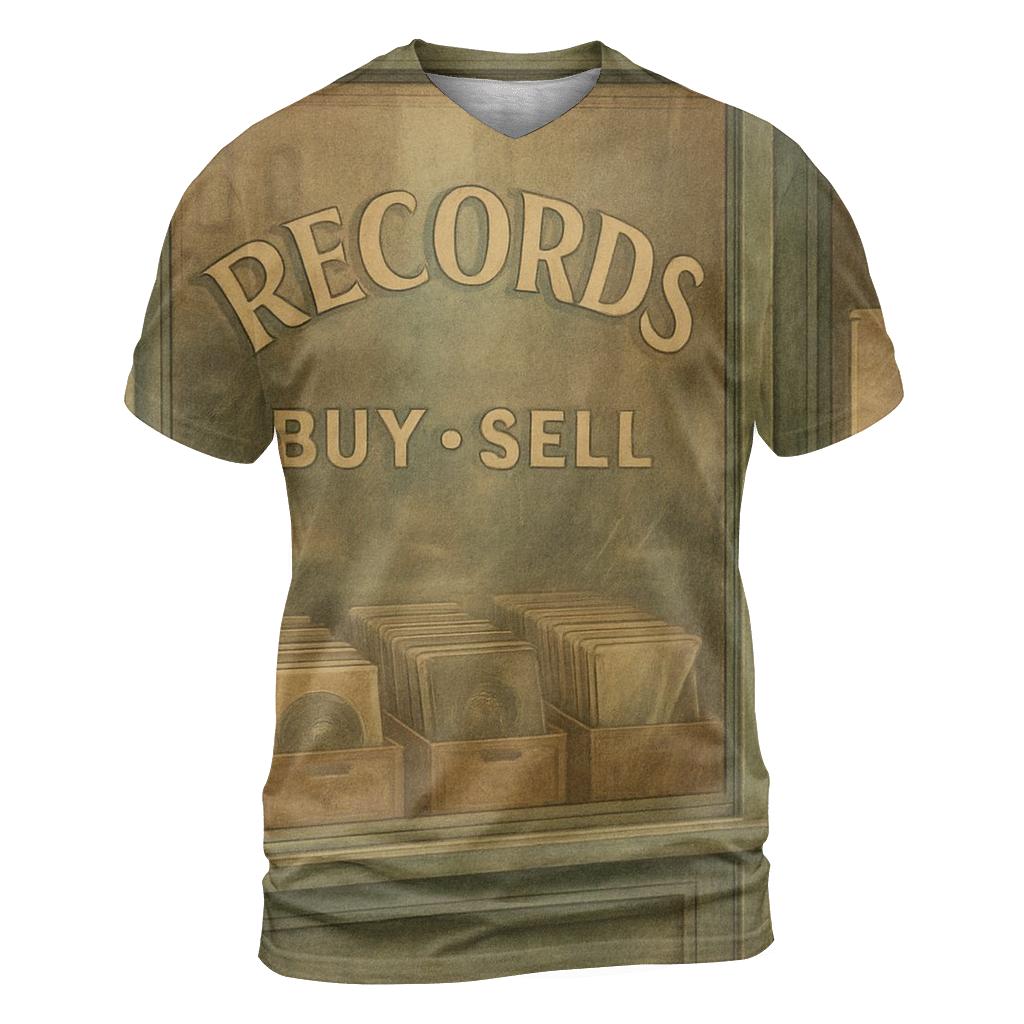 Old Vinyl Record Store Window Scene statement graphic shirts