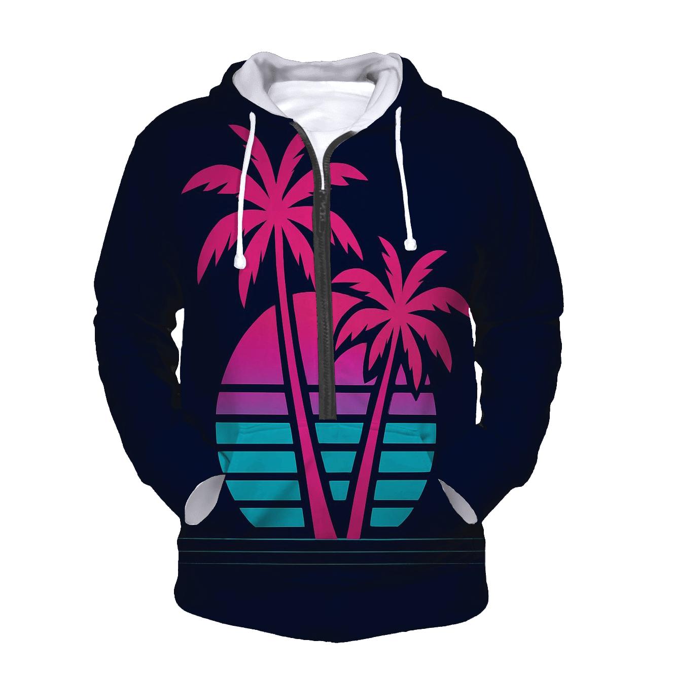 Vaporwave Palm Mirage premium hoodies