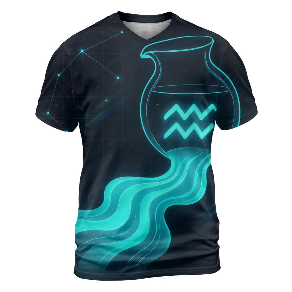 Aquarius Holographic Water Waves artistic all-over print tops