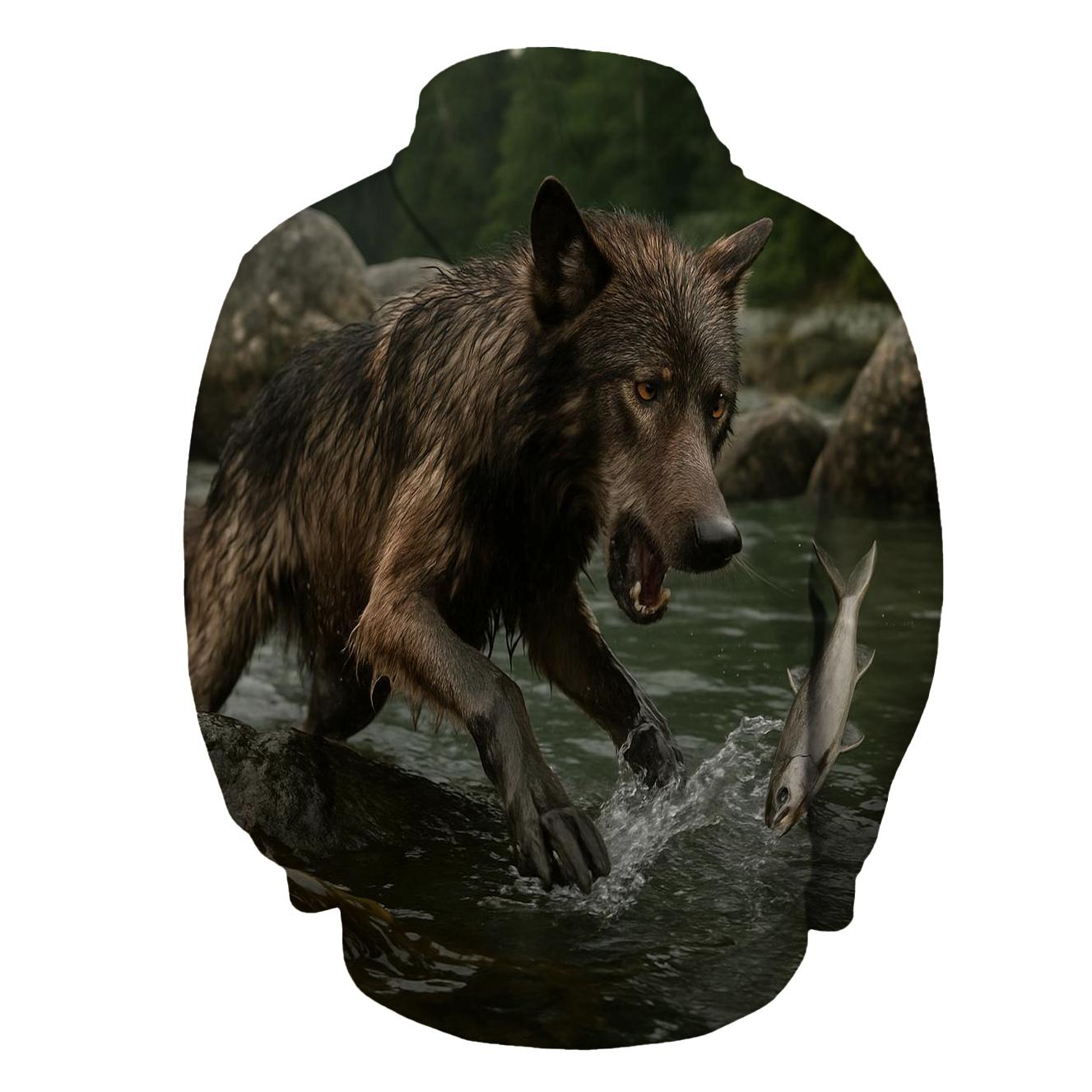 Coastal Wolf Fishing In Kelp Line heavyweight hoodies