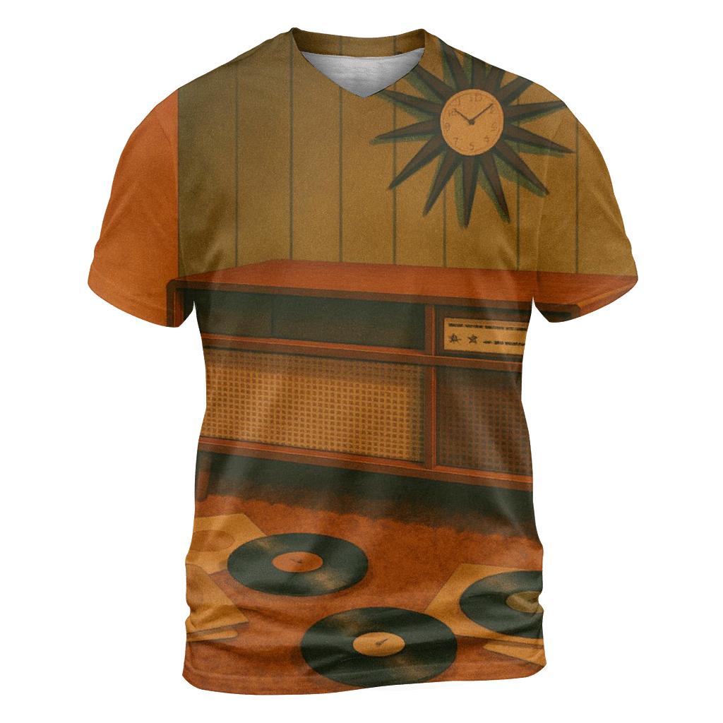 Seventies Living Room Record Listening Scene vibrant all-over design tees