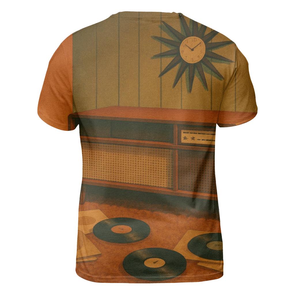 Seventies Living Room Record Listening Scene vibrant all-over design tees