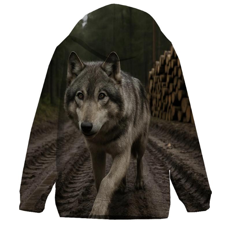 Timber Wolf Pausing At Logging Road Edge premium hoodies