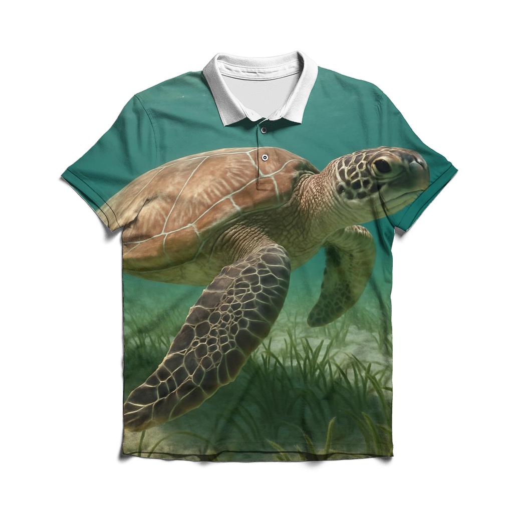 Green Sea Turtle Over Seagrass Meadow stylish collar polo tees
